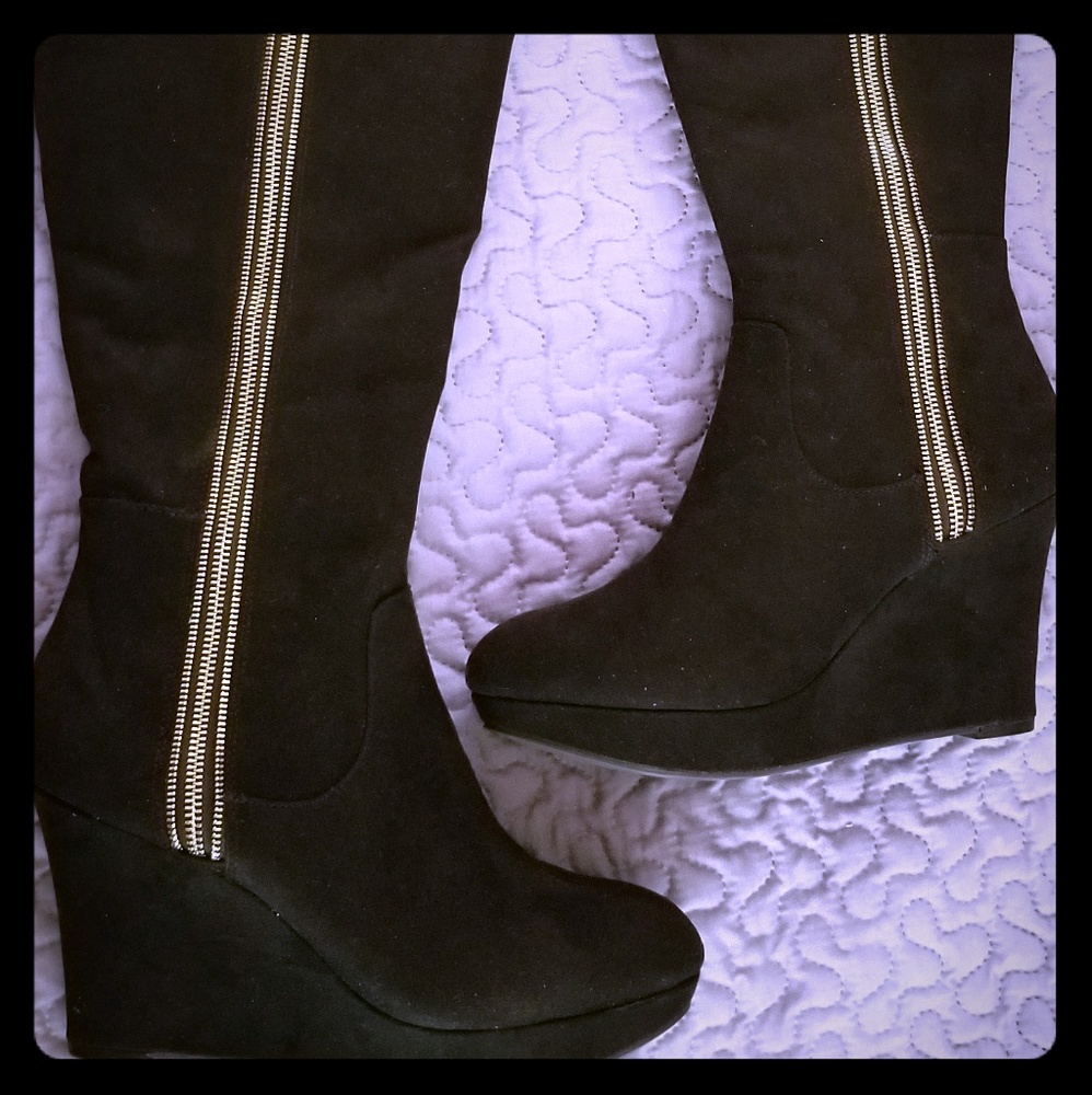 Wedge heel knee high boots